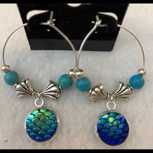 Handmade Mermaid Scale Hoops Lt. Blue, Dk Blue, Gold Scale Take your pick.